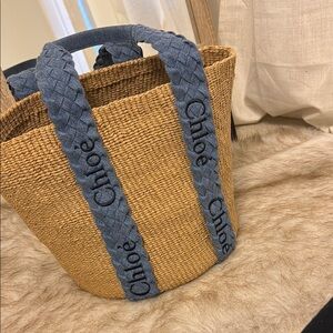Chloe Woody Straw Bucket Tote Bag